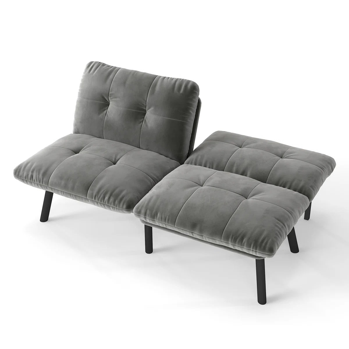 Aukfa 3-in-1 Velvet Futon Sofa Bed, 63" Sleep Sofa with Split 5-Position Backrests, Gray