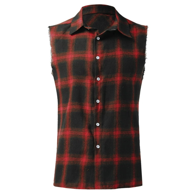 チエコプラス　flannel tank vest Sopiago Mens Tank Top Casual Button Up Flannel Plaid Shirt