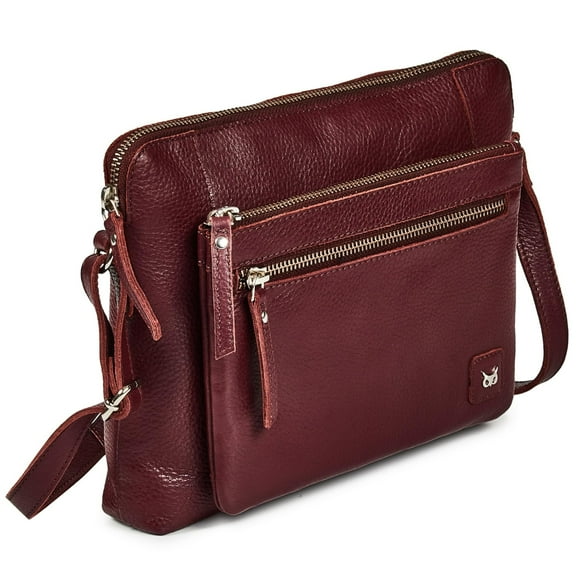 Bolso bandolera Wise Owl Accessories, tamaño pequeño, piel, color burdeos
