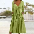thumbnail image 2 of Wycnly Summer Dresses for Women Casual Solid Tie Front Ruffle Swing Tunic Maxi Dresses 2025 3/4 Sleeve V-Neck Plain Long Formal Dress Green s, 2 of 6