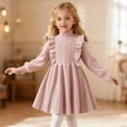 thumbnail image 2 of ShomPort Girls Pleated Skirt Ruffle Cable Knit Lantern Sleeve Mock Neck Ribbed Midi Skirt A-Line Swing Cute Dresses, 2 of 6