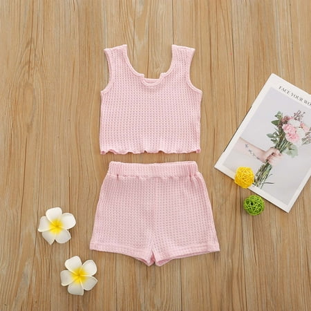

AURIGATE Summer Girl Sports Solid Color Suit Girls Sleeveless Vest Shorts Suit Clearance