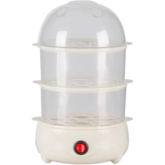 3-Tier Electric Egg Cooker with Auto Shut-Off, Compact Steamer for Hard/Soft Boiled Eggs, Chicken & Breakfast Foods, Includes Spoon (White)
