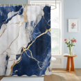 thumbnail image 4 of Shower Curtains for Bathroom, Marble Navy Blue Waterproof Fabric Shower Curtain, Abstract Gold White Brick Stone Motif Decorative Bathroom Curtain for Bathtub, 72"x78", No Hooks Included, 4 of 9