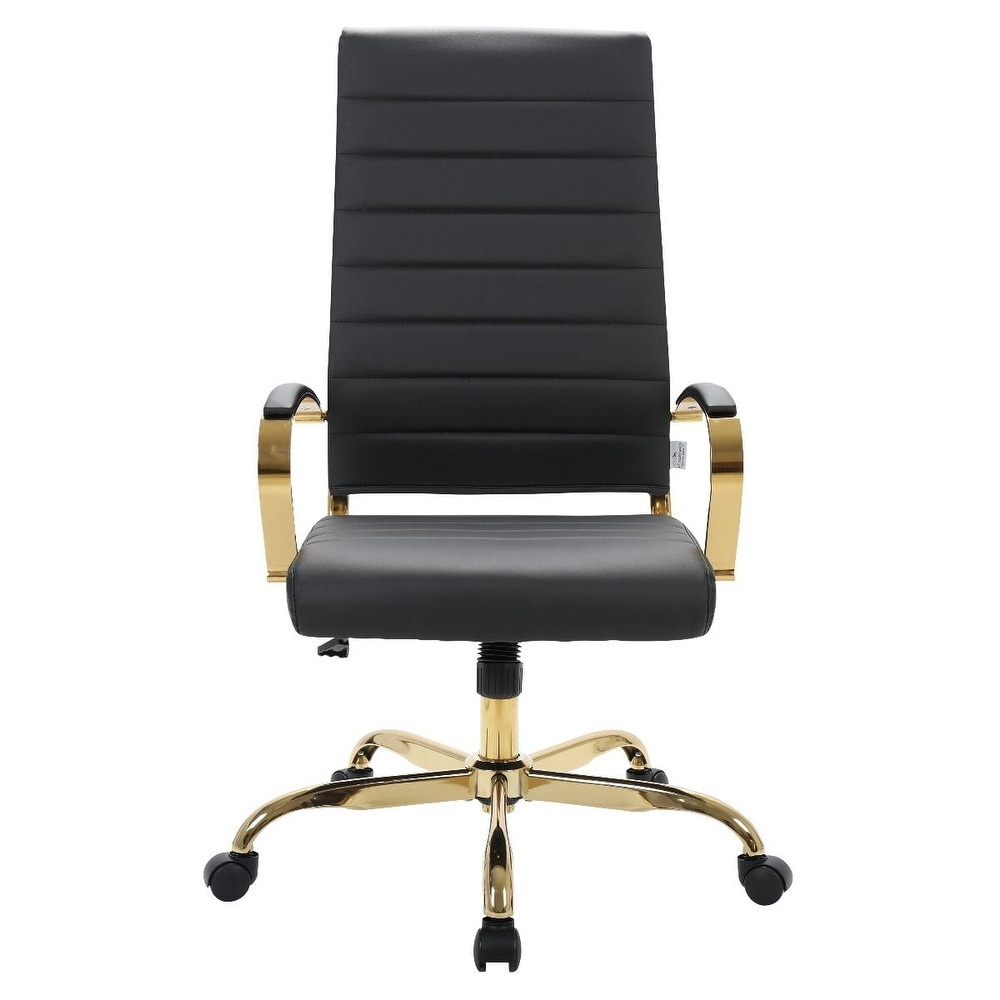 Benmar High-Back Black Leather Office Desk Chair Ergonomic Executive Chair with Adjustable Swivel, Gold Frame with Cushion Support & Silent Wheels for Home Office Workstations