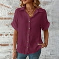 thumbnail image 3 of Mittory Linen Cotton Womens V Neck Collared Short Sleeve Shirts Button Down Blouse Tops, 3 of 8