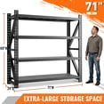 thumbnail image 5 of IKIMI 69"H 4-Tier Metal Heavy Duty Garage Shelving, 3000Lbs Adjustable Garage Storage Shelves Storage Racks for Home, Garage, Basement, Warehouse, 69"H x 70.8"W x 23.6"D, 5 of 8