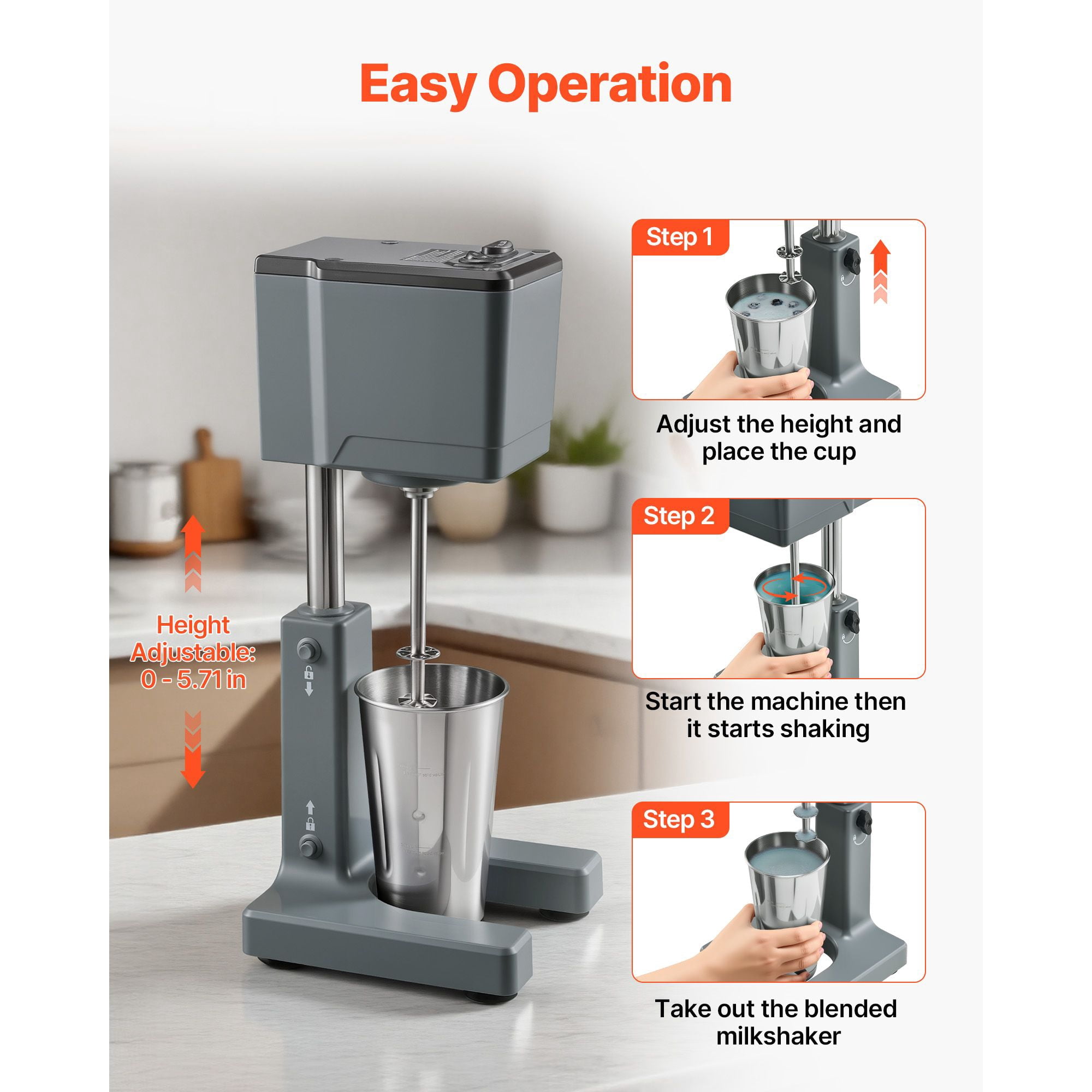 150W Milkshake Maker with Dual Speed, Stainless Steel Stirring Rod, Adjustable Mixing Head, for Home Kitchen Bar Beverage Shop
