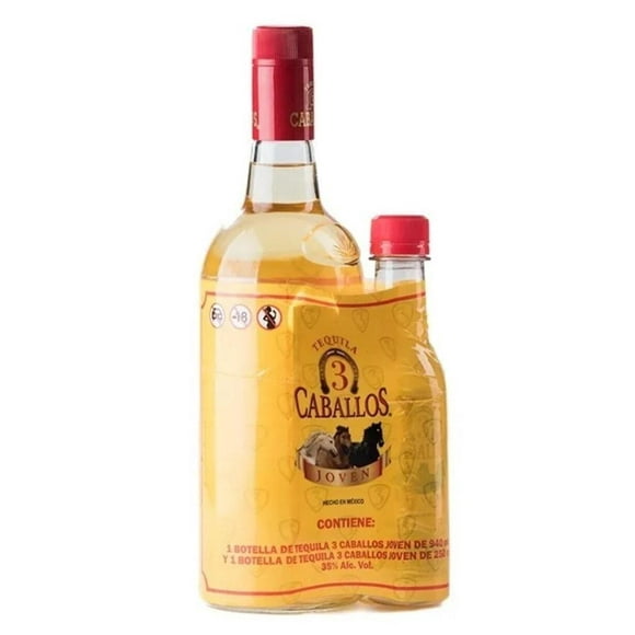 Tequila Tres Caballos Joven Paquete de 3 940 ml+Mini 250 ml
