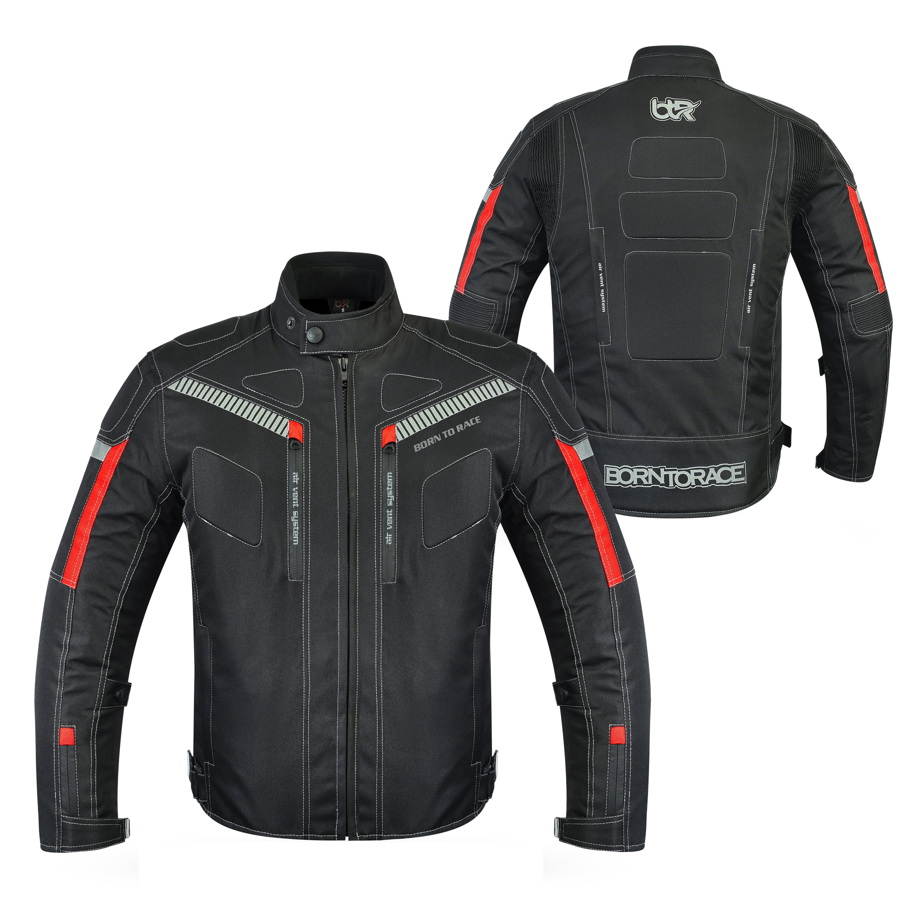 Men’s Waterproof Motorcycle Textile Jacket, All-Season Touring Riding Jacket with EVA Foam Padding, Air Vents, YKK Zipper, Adjustable Fit Black-M
