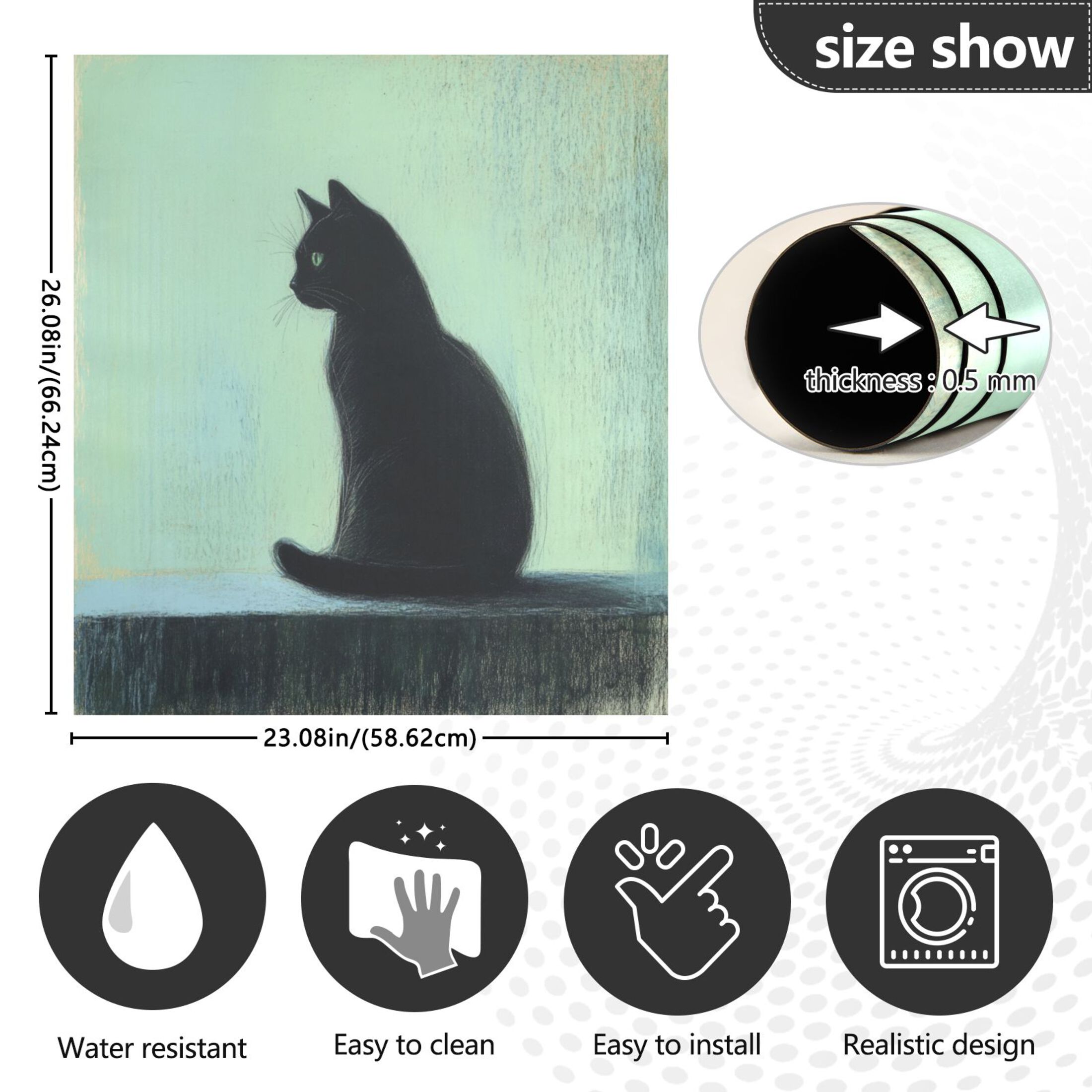 Dishwasher Magnetic Sticker 23x26 Inch Refrigerator Magnetic Sticker Washing Machine Magnetic Sticker Kitchen Panel Magnetic Sticker Home Decor Beautiful Black Cartoon Cat