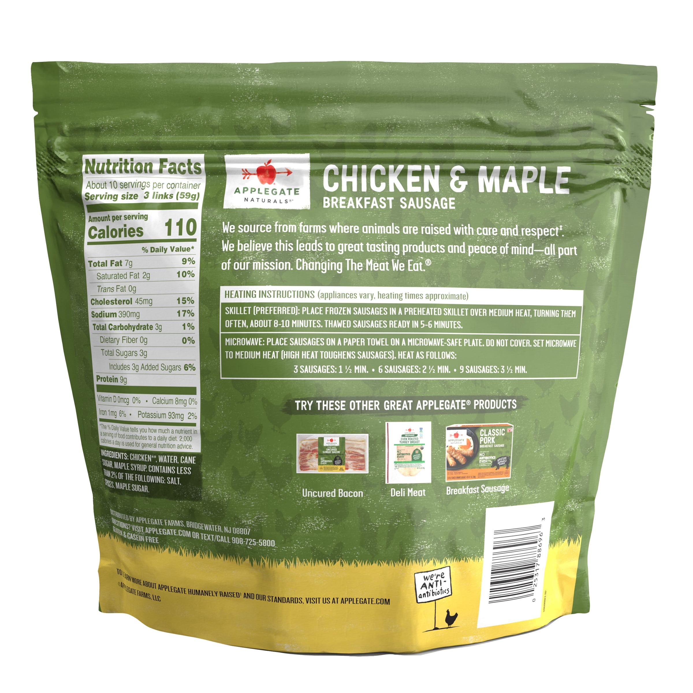 Applegate Naturals Chicken & Maple Breakfast Sausage Links, 20oz (Frozen)
