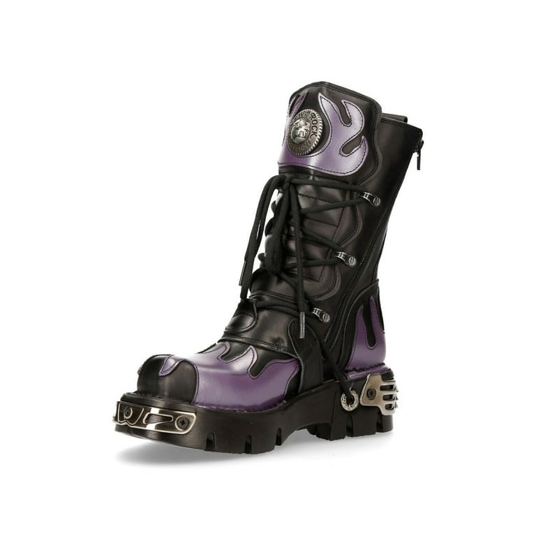 NEW ROCK M-591-S5 PURPLE FLAME PUNK BOOTS Black Leather Gothic