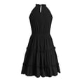 thumbnail image 4 of Gubotare Girl's Halter Neck Sleeveless Summer Dress Tie Waist A-line Sundress Mini Swing Pleated Dress for Girls (Black,6-7 Years), 4 of 7
