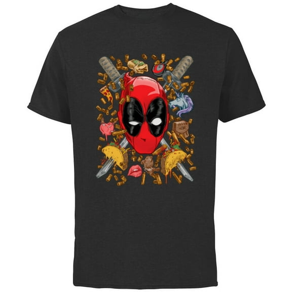 Marvel Deadpool Snacks and Bullets - Short Sleeve Cotton T-Shirt for Adults - Customized-Black
