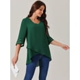 thumbnail image 3 of Unique Bargains Women's Chiffon V Neck 3/4 Bell Sleeve Asymmetrical Hem Blouse L Green, 3 of 6