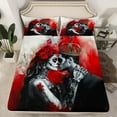 thumbnail image 2 of 3D Couple Skull Sheet Set Queen Size,Romantic Gothic Lover Bed Sheets Set,Rose Wedding Valentine'S Day Sheets Horror Red Blood Print Flat Fitted Sheet for Adults, 2 of 6