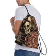 thumbnail image 3 of Drawstring Backpack - Gothic Eastern Floral Skull Splash Proof Small Drawstring Gym Bag for Women Men, Cinch Sports String Bag Backpack for Travel Swimming Beach, 3 of 8