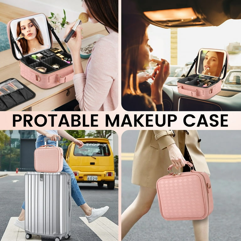 Travel Makeup Bag with LED Mirror,Beauty Box with Light up Mirror,Makeup Bag with 3 Color Mode Light up Mirror,Waterproof PU Leather Makeup Organiser ... Travel Makeup Bag with LED Mirror,Beauty Box with Light up Mirror,Makeup Bag with 3 Color Mode Light up Mirror,Waterproof PU Leather Makeup Organiser ...