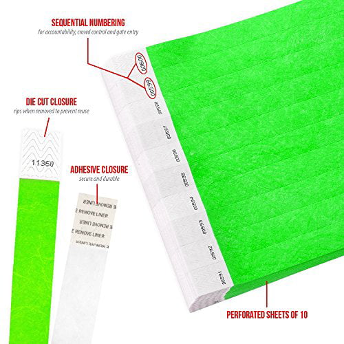 Details about   Wristco Neon Green 3/4" Tyvek Wristbands 500 Pack Paper Wristbands For Events Ne 