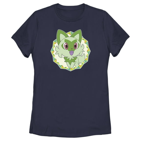 Women's Pokemon Sprigatito Circle Graphic Tee Navy Blue 2X Large