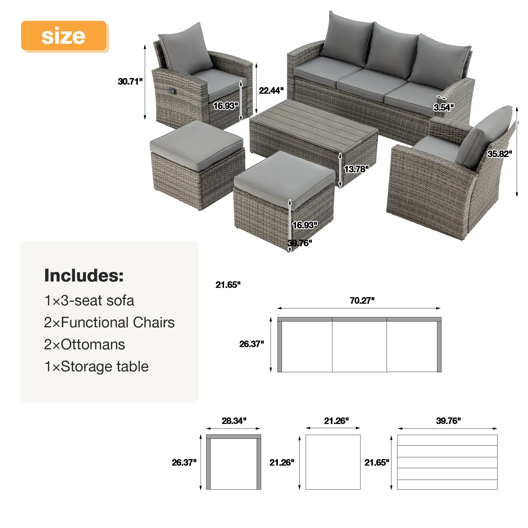 Tahoe Grey Swivel Rocking Wicker Outdoor Patio Lounge Chair With Striped Grey Cushions (2-Pack