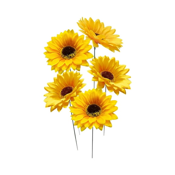 Metal Sunflower Garden Stakes Art Decor Outdoor Flower Stick for Flower Yard Outside Pathway Patio Yard Lawn Decor(Metal stems, silk petals)5 Pcs