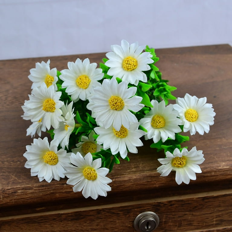 4Bundles White Artificial Daisy Flowers Outdoor Fake Flower for