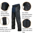 thumbnail image 3 of Dream Apparel Black Motorcycle Leather Chaps for Men Women Riding with Zip Out Liner, Cowboy Biker Chap Pants W/Four Pockets, 3 of 5