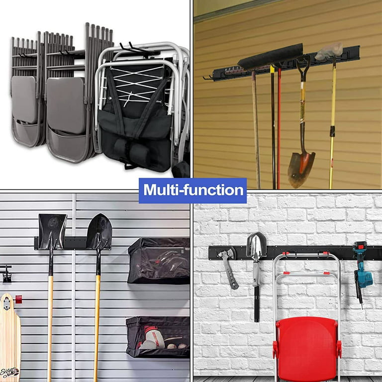 Tool Storage Rack Garage Wall Mount Organizer, Holds Garden Tools Double Hooks, Size: 5XL, Black