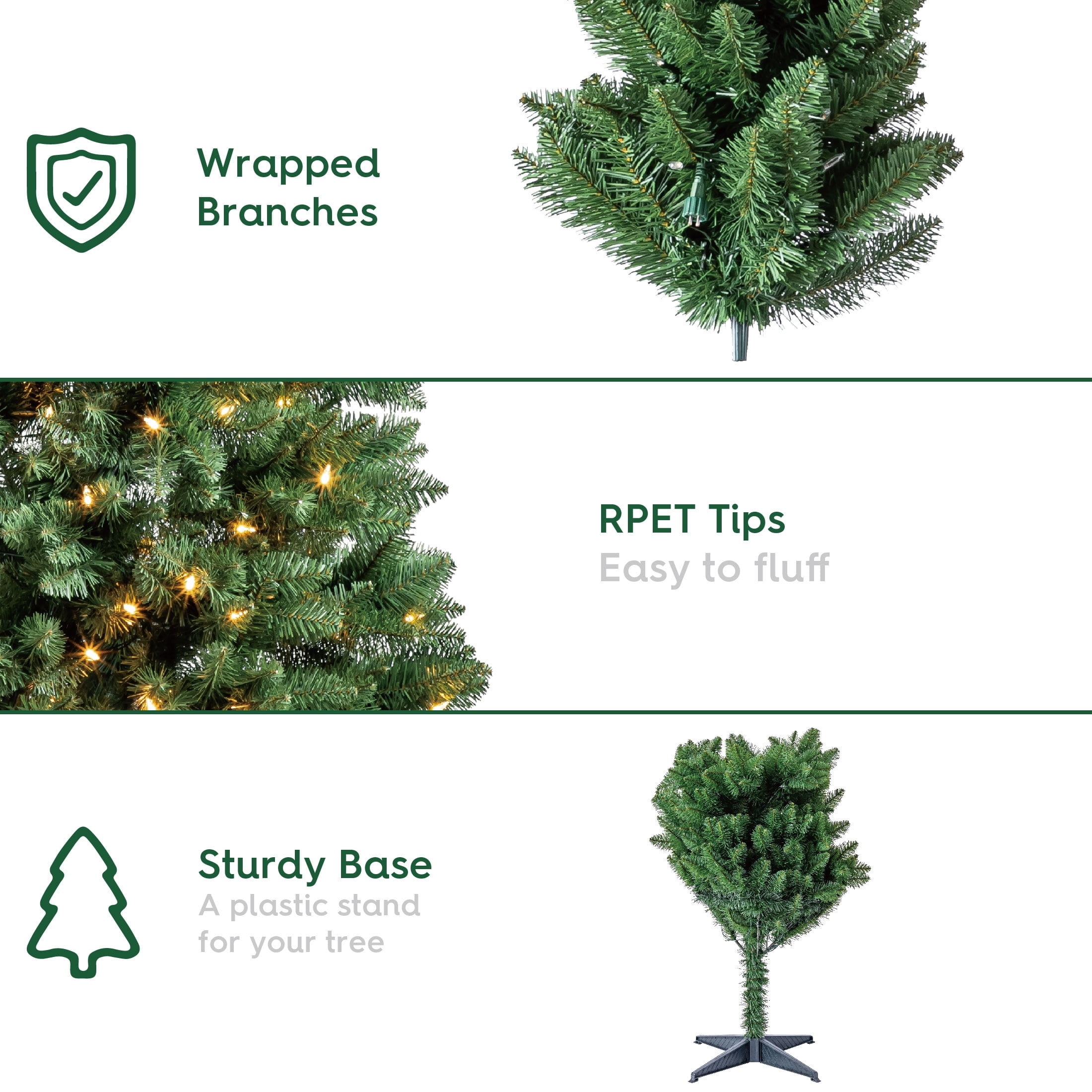 7' Pre-Lit Brinkley Pine Green Artificial Christmas Tree with 250 Warm White LED Lights and Stand, by Holiday Time