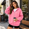 thumbnail image 2 of Hearthz Women Zip Up Hoodie Jacket Solid Color Drop Shoulder Women's Zip Up Hoodie Fall Winter Warm Women’s Jackets with Pocket Pink XL, 2 of 6