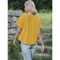 thumbnail image 3 of DARING DIVA Women's Button Down Short Sleeve Ruched Neck Summer Shirts M Yellow, 3 of 6
