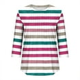 thumbnail image 5 of Riecok Womens 3/4 Sleeve T Shirts Crewneck Striped Printed Tunic Tops Casual Basic Pleated Blouses Watermelon Red XL, 5 of 7