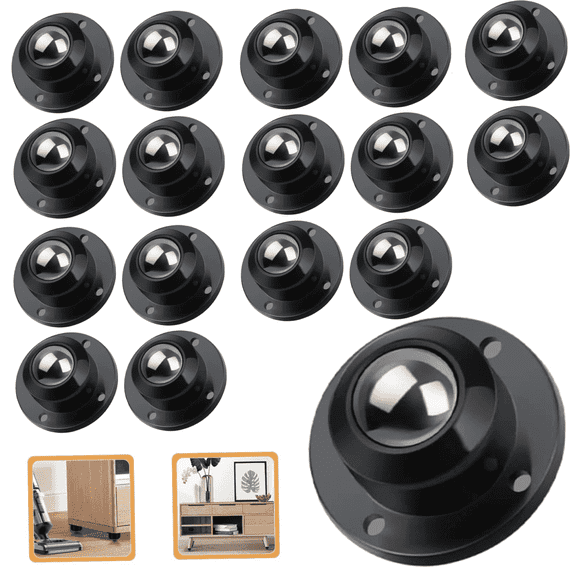 16 Pcs Self Adhesive Caster Wheels, 360° Swivel Mini Rolling Wheels for Small Appliances, Furniture, Storage Bins & Trash Cans, Black