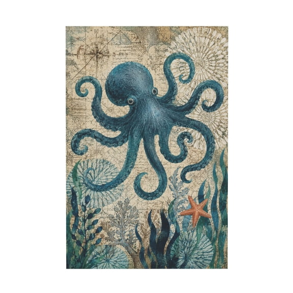 Coastal Ocean Sea Turtle Octopus Whale Seahorse Nautical Canvas Wall Art for Bathroom or Bedroom 12*18in