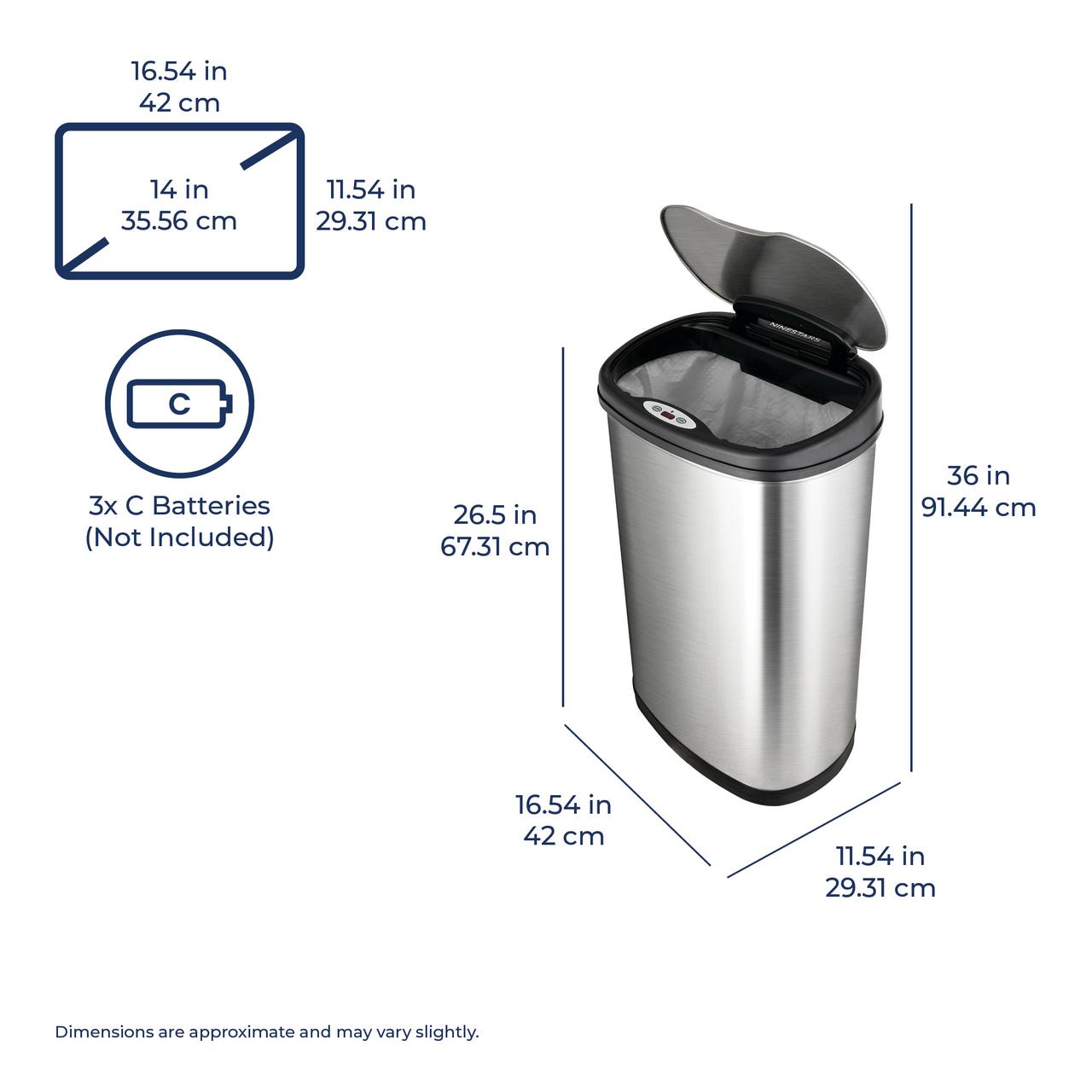 Nine Stars Automatic Kitchen Trash Can Combo, 13.2 and 3.2 Gallon Stainless Steel Motion Sensor Garbage Bin with Soft Close Lid, Silver