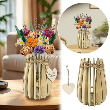 Olilia Vase for Lego Flowers - Wooden Puzzle Vase for Lego Flower Bouquet Building Set - Display Stand for Lego Roses Cherry Blossom Sunflower Tulips Daffodils Lotus, Gift for Lego Flower Lovers
