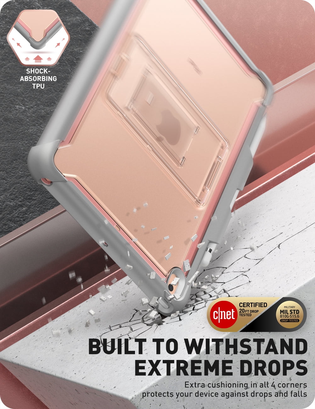 i-Blason Ares Case for New iPad 9th/8th/7th Generation, iPad 10.2 2021/2020/2019 Case, Full-Body Kickstand with Built-in Screen Protector Cover with Pencil Holder (RoseGold)