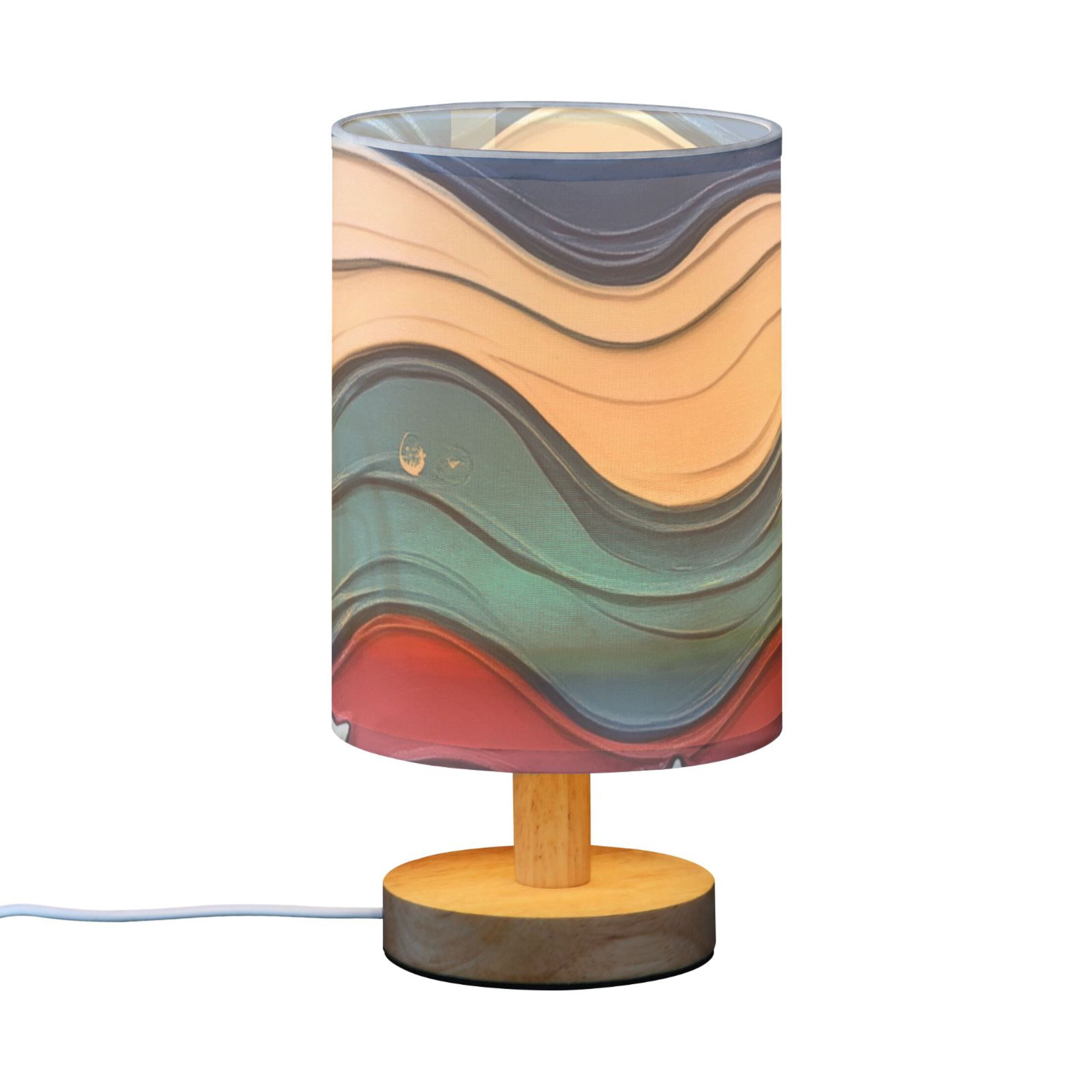 Blue Red White Wavy Stars Oil Painting Table Lamp with USB Port LED Warm Light Lamp Night Light Home Decor