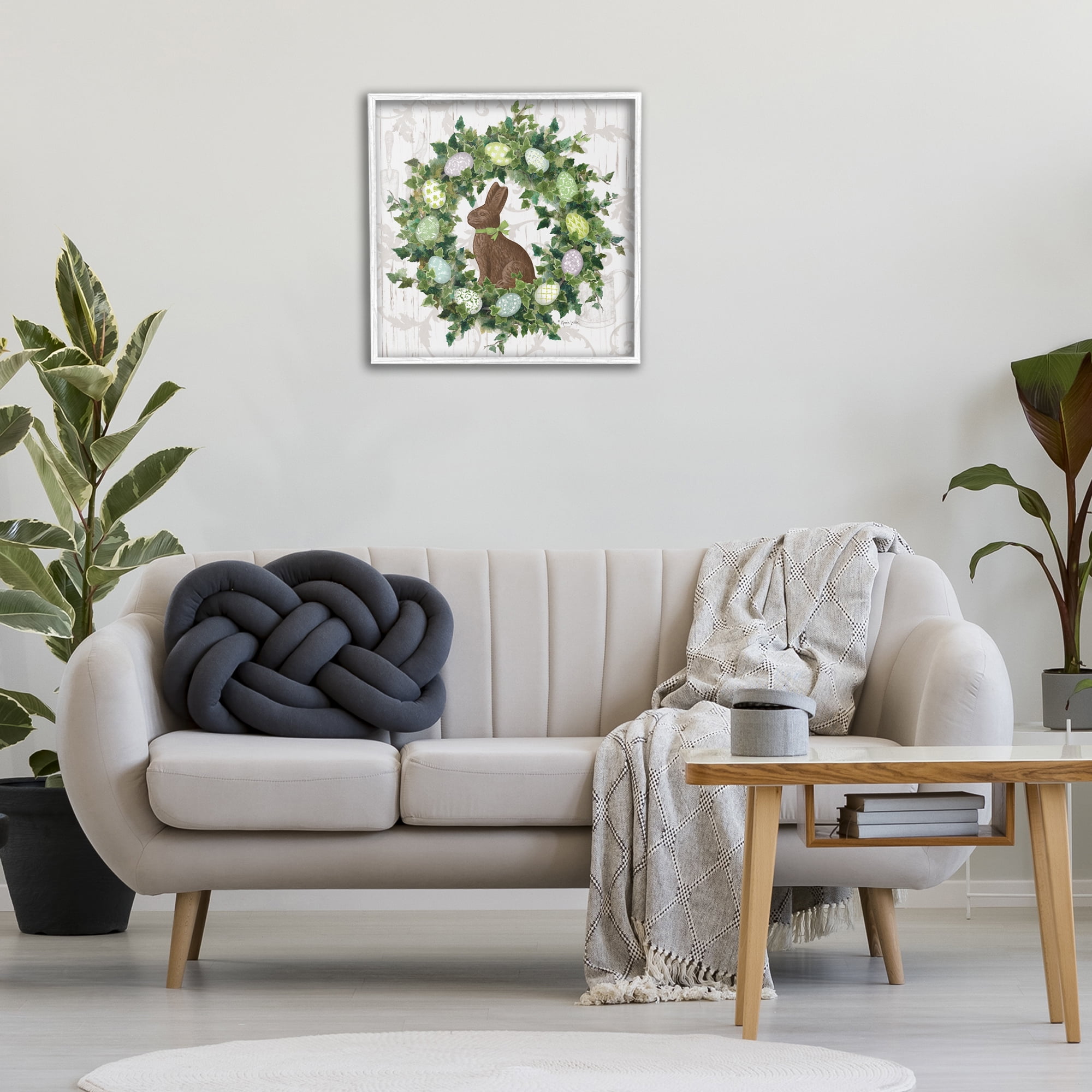 Stupell Industries Spring Easter Egg Wreath Botanical & Floral Painting White Framed Art Print Wall Art, 24 x 24