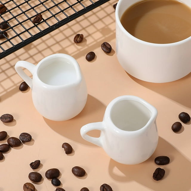 OULII 4 Pcs Mini Pots à Crème pour Café Céramique Blanche avec Poignée Confortable Familles