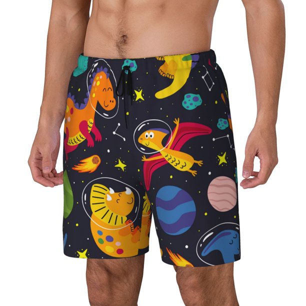 Fotbe Dinosaurs in Space Traje de Baño para Hombre – Shorts de Natación de Secado Rápido con Forro y Bolsillos-Large