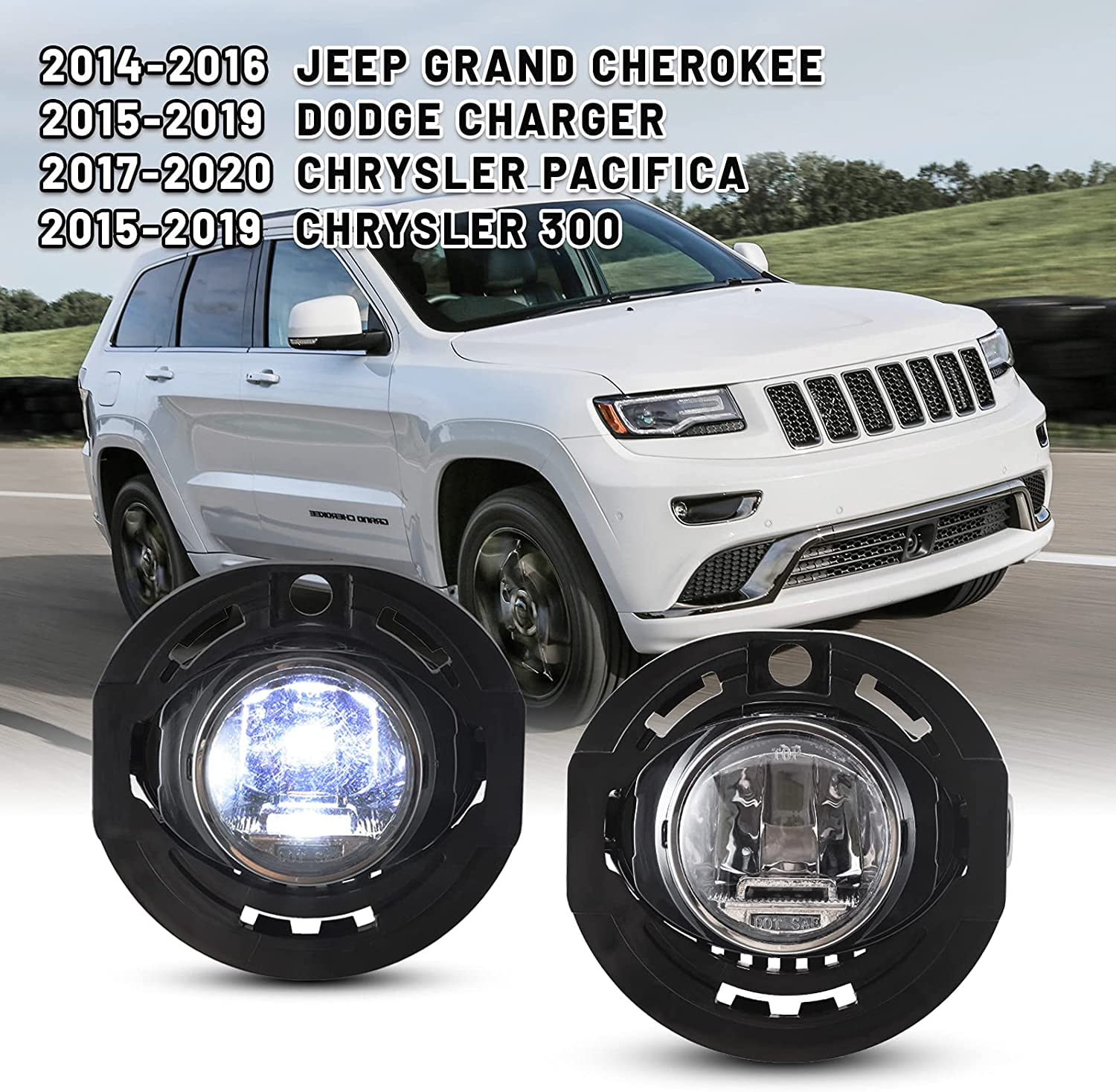 LED Fog Lights Assembly For JEEP GRAND CHEROKEE 2014-2016/DODGE CHARGER 2015-2019/CHRYSLER 300 2015-2019/CHRYSLER PACIFICA 2017-2020
