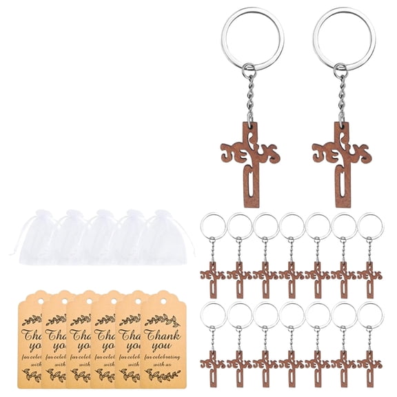 Wooden Cross Keychain Set, Communion Baptism Party Favors, Prayer Easter Gifts for Guests, Religious Decorations, 20pcs