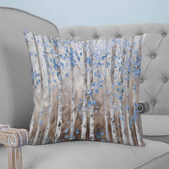 Blue Brown Forest Throw Pillow Covers, Soft Pillowcases with Invisible Zipper, Modern Oil Painting Art Decorative Square Pillow Cushion Covers for Living Room Couch Sofa Bed 20x20 Inches