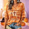 thumbnail image 2 of Women's "Fall For Jesus" Halloween V Neck 3/4 Sleeve T Shirt Faith-Inspired Casual Top, 2 of 4