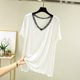 thumbnail image 1 of Pijama de manga corta para mujer, moda, talla grande, cuello en V, color liso, encaje, cuello en V, camiseta de manga corta, abrigo para casa, blusa de poliéster para mujer, 1 of 3