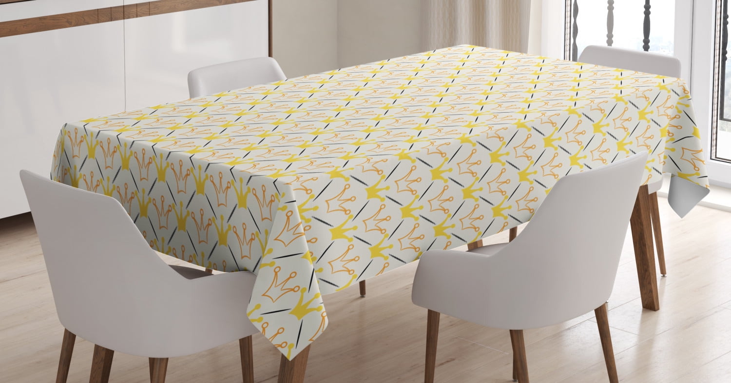 King Tablecloth, Diagonal Checkered Pattern with Crowns Fantasy Cartoon ...