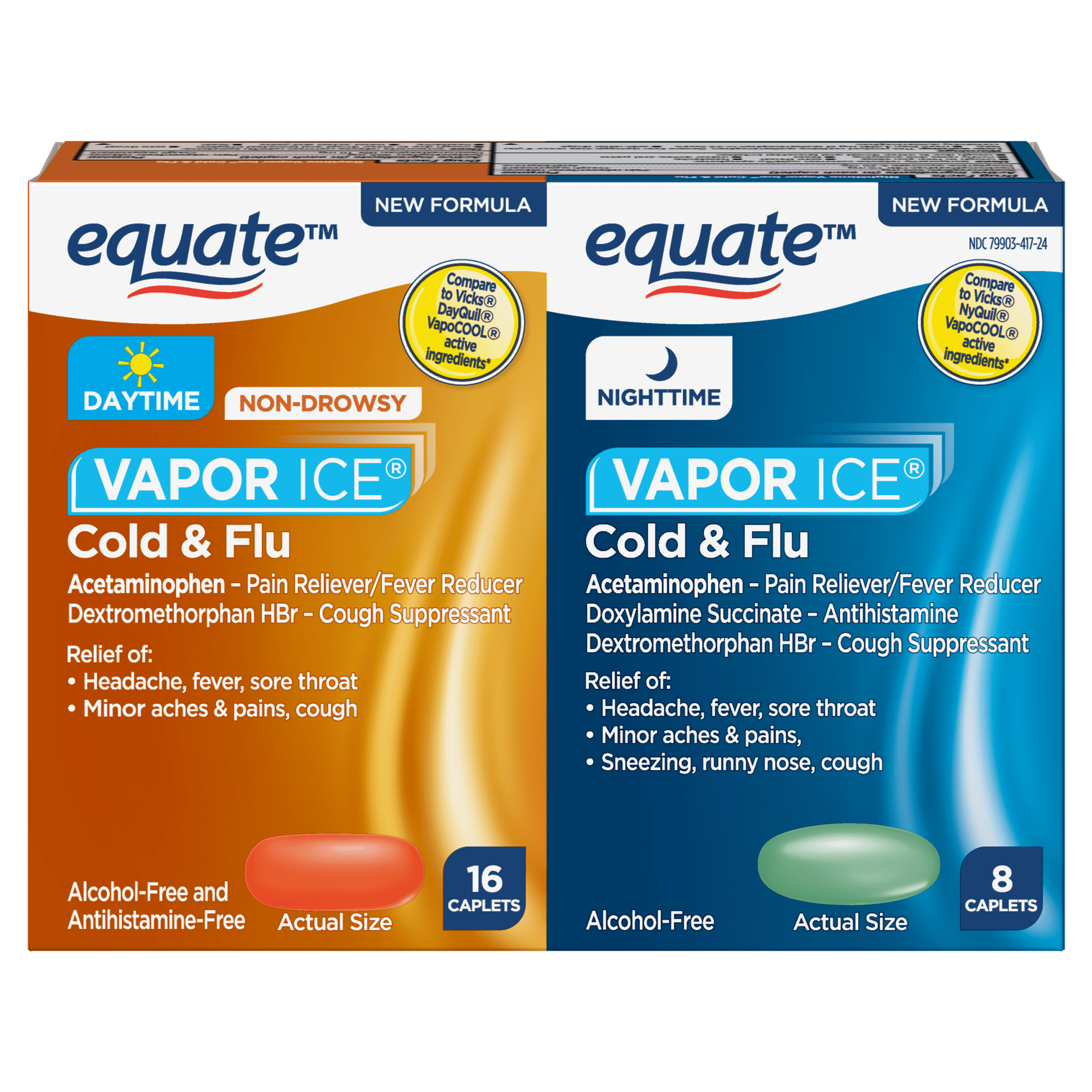 Equate Vapor Ice Daytime and Nighttime Cold and Flu Relief, Combo Pack, 24 Caplets
